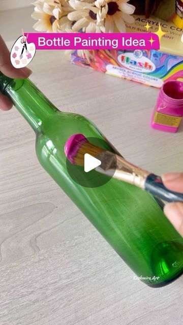 Kashmira Art | Home Decor | DIY on Instagram: "New Bottle 🍾 New Colour 🩷Magenta 💖
One more Quick & Easy Bottle Art Idea ✨ 
Colours 👉🏻👉🏻👉🏻 @flashpaints_official 
use my code KASHMIRAFLASH10
to get 10% discount🥰
.
.
#bottleart #bottlepainting #flashpaintsofficial #bottleartwork #easydiy #diyprojects #homedecorproducts #acrylicpainting 
( Simple Bottle Painting , bottle art, DIY bottle Art, home decor ideas, easy diy ideas, diy crafts )" Green Wine Bottle Crafts Diy, Glass Bottles Art Paint Easy, Simple Bottle Painting Ideas, Wine Bottle Painting Ideas, Diy Bottle Art, Easy Bottle Art, Bottle Art Projects, Liquor Bottle Crafts, Easy Diy Ideas