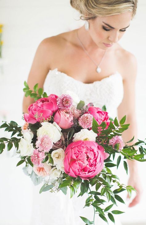 vibrant hued bouquet perfect for summer wedding #summerwedding #wedding #bouquet #weddingbouquets Pink Bridesmaid Bouquet, Bright Pink Wedding, Colorful Wedding Bouquet, Peony Bouquet Wedding, Hot Pink Weddings, Summer Wedding Bouquets, Wedding Bouquets Pink, Purple Wedding Flowers, Beautiful Bouquets