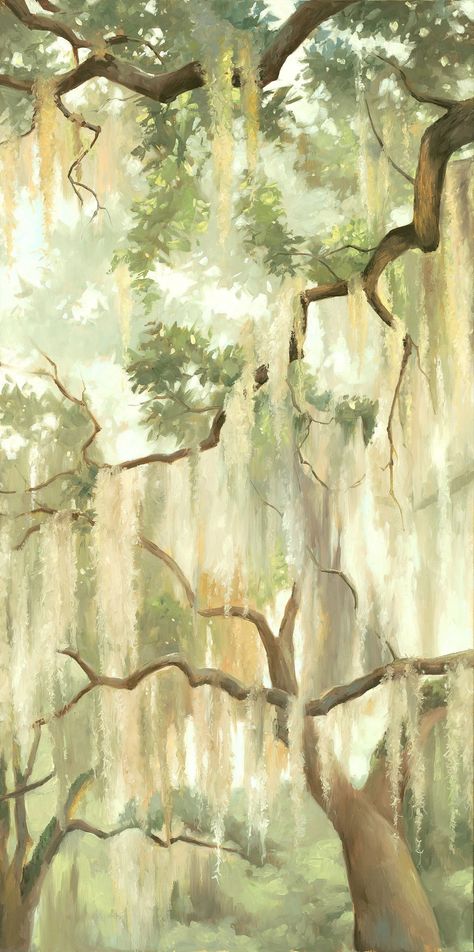 Live Oak Canopy Art, Spanish Moss, Louisiana Home Decor, Home Warming Gift - Etsy Spanish Moss Trees, Louisiana Photography, Louisiana Decor, Sentimental Art, Louisiana Homes, Louisiana Art, Birds In The Sky, Live Oak Trees, Wedding Painting