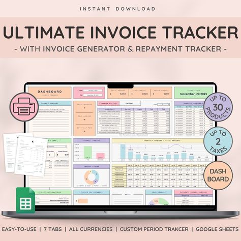 Invoice Tracker & Payment Manager with Invoice Generator | Invoice, Client Payments and Dashboard | Small Business Spreadsheet Template planner2024pdf #monthlyplanner. Business Excel Templates, Small Business Spreadsheet, Business Spreadsheet, Client Tracker, Personal Budget Planner, Second Brain, Tracker Free, Budget Planner Template, Planner Tracker