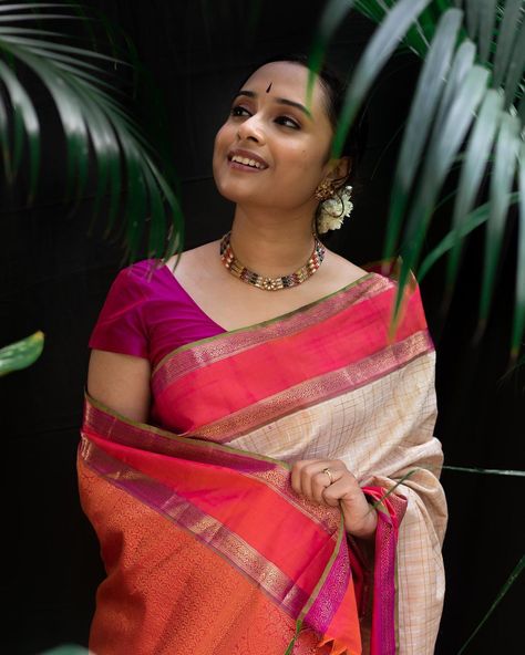 Tulsi Silks posted on Instagram: “Featured in an off white kanjivaram saree with a solid checkered body with an intricately woven…” • See all of @tulsisilks's photos and videos on their profile. Tulsi Silks, Latest Sarees Online, Saree Jewellery, Saree Poses, Bridal Pictures, Latest Designer Sarees, Indian Silk Sarees, Saree Blouse Patterns, Elegant Blouse Designs