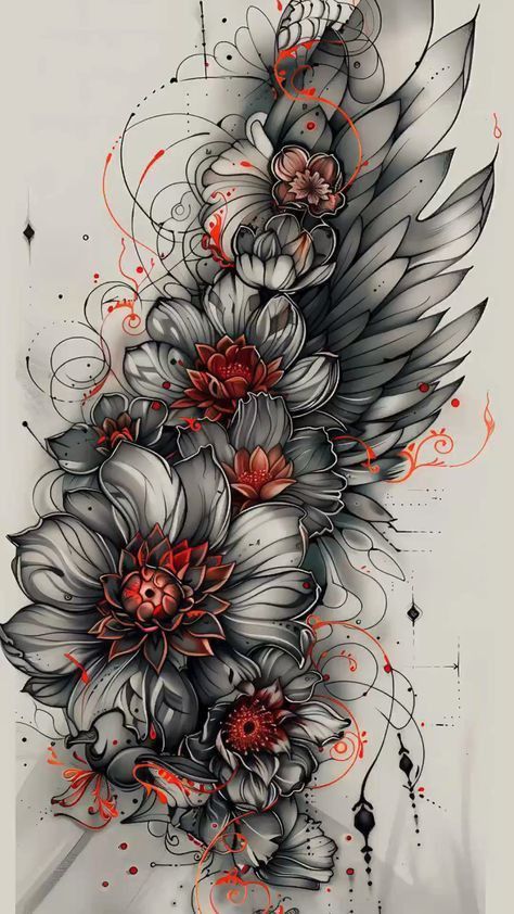 Detailed Landscape, Sleeve Tattoo Designs, Realistic Flower Tattoo, Simple Line Art, Black Art Tattoo, Wolf Tattoo Sleeve, Frog Tattoos, Clever Tattoos, Back Tattoos For Guys