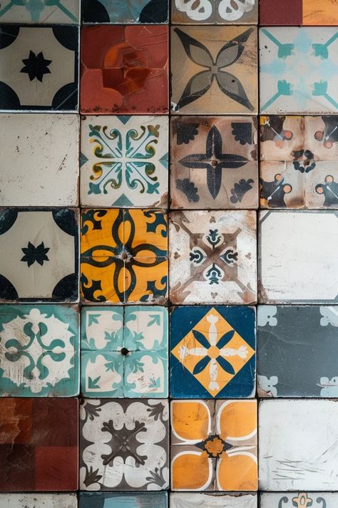 Mix and Match Tile Ideas for Creative Home Decor Mixed Tile Floor, Mexican Tile Bathroom Ideas, Bathroom Tile Mosaic, Machuca Tiles, Vanity Remodel, Mexican Tile Bathroom, Hexagon Floor Tiles, Tile Mosaic Art, Custom Tile Design