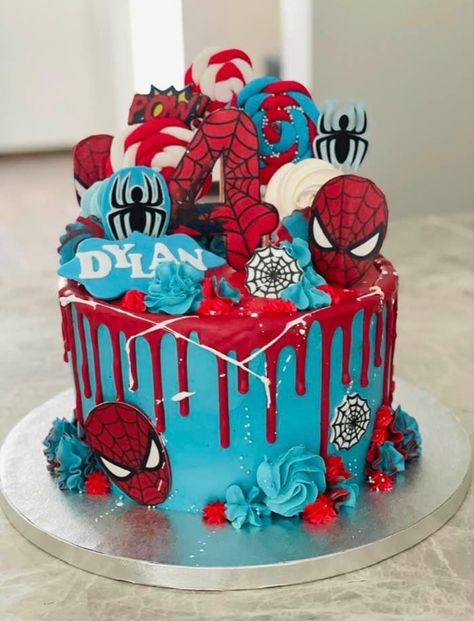 Spiderman Drip Cake, Spider Man Cake Ideas, Spidey Cake, Spider Man Cake, Thomas Birthday Cakes, Birthday Cale, Bee Birthday Cake, Whipped Cream Cakes, Friends Birthday Cake