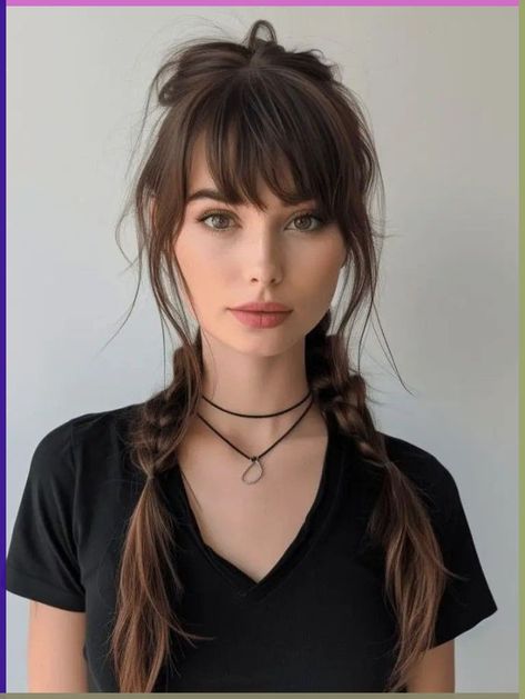 Long Hair Cuts 2024 Trends, Bangs Brunette Hair, Bang Hair, Shaggy Hair, Hair Things, Wispy Bangs, How To Style Bangs, Long Hair With Bangs, Spring Hairstyles