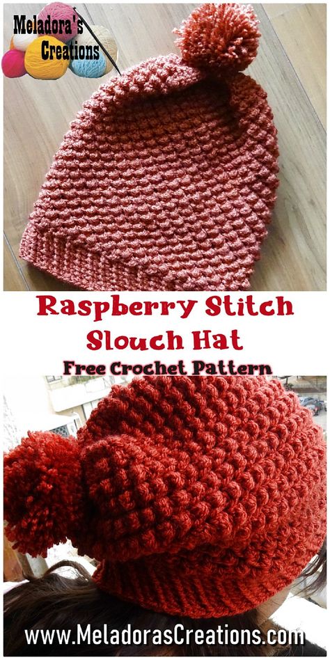 Crochet Raspberry, Crochet Earwarmers, Crochet Mens Hat, Crochet Slouch Hat, Crochet Beanies, Diy Yarn, Crochet Beanie Pattern, Crochet Clothing And Accessories, Hat Patterns