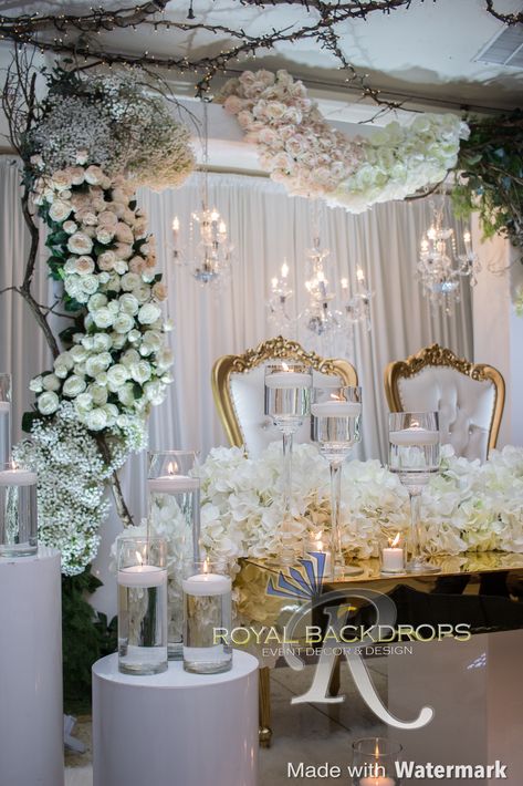 Bride & Groom Table Decor Bride Groom Table Decoration, Wedding Decor Backdrop, Sweetheart Table Chairs, Bride And Groom Table, Green Wedding Decorations, Bride Groom Table, Hall Decorations, Decor Backdrop, Wedding Hall Decorations