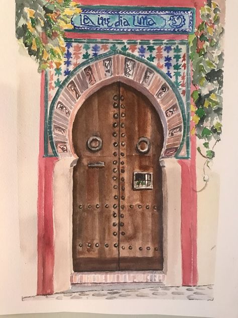 Watercolor Doors Paintings, Middle Eastern Art, Moroccan Art, Canvas Painting Designs, Illustration Art Drawing, Eastern Art, Islamic Paintings, Arabic Art, Islamic Art Calligraphy