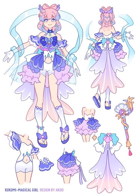 Magical Girl Design Ideas, Magic Girl Outfit, Magical Boy Oc, Magical Girl Design, Genshin Outfits, Genshin Design, Videogame Fanart, Sangonomiya Kokomi, Magical Girl Outfit