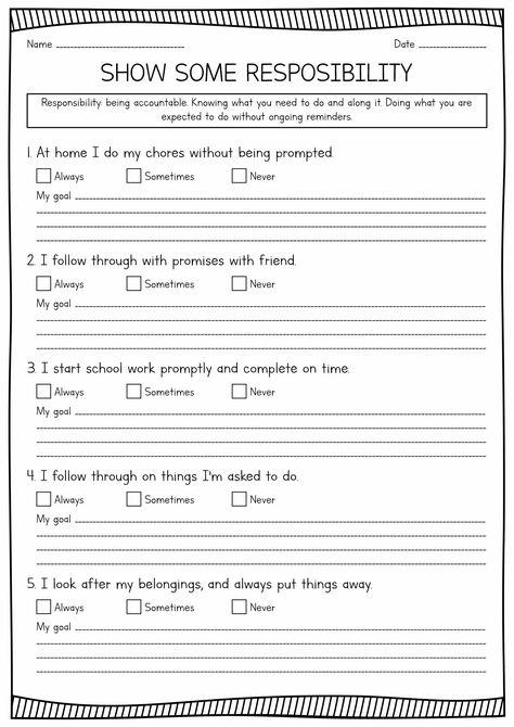 Personal Responsibility Activities, Responsibility Worksheets For Kids, Honesty Worksheets Free Printable, Therapy Homework Assignments, Act Worksheets Therapy, Support System Worksheet, Responsibility Activities For Kids, Responsibility Worksheet, Transpersonal Approach