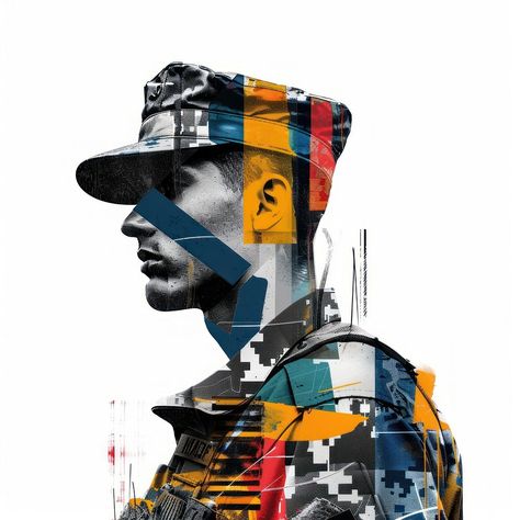 Paper collage of soldier art portrait poster. | premium image by rawpixel.com / Hein Soldier Drawing, Hat Drawing, Portrait Poster, Art Portrait, Download Free Images, Paper Collage, Creative Studio, Free Image, Aesthetic Art