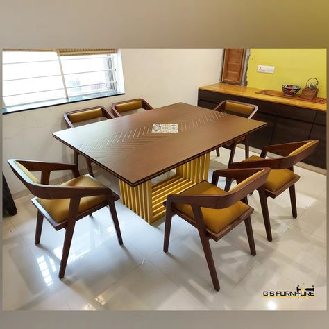 6 seater modern dining table 6 Seater Dining Table Design Modern, Unique Bed Design, Table Base Design, Wooden Dining Table Designs, 8 Seater Dining Table, Dining Table Design Modern, Unique Bed, Kerala House, 6 Seater Dining Table