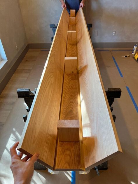 How to Build Box Beams - Jenna Sue Design Fake Beam, Stained Wood Beams, Vaulted Ceiling Beams, Faux Ceiling Beams, Box Beams, Beams Living Room, Jenna Sue Design, Jenna Sue, Faux Beams