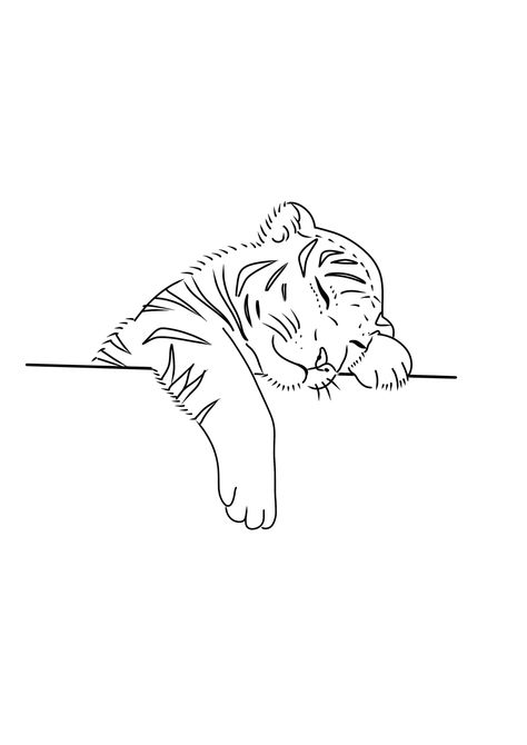 Animal Line Art Tattoo, Cartoon Inspired Tattoos, Mini Tiger Tattoo, Fineline Tiger Tattoo, Tiger Flash Tattoo, Animal Outline Tattoo, Simple Line Art Tattoo, Tattoo Stencils Outline Design, Simple Tattoo Stencils