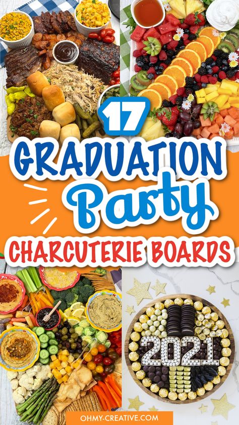 Get ready to celebrate your high school graduation with these awesome DIY charcuterie boards! Check out these graduation charcuterie board ideas to celebrate your big day in style! Including an assortment of grad party dessert charcuterie to savory meats and cheeses, these boards are perfect for a festive and delicious celebration. Great for hosting a small or large grad party, these creative DIY graduation boards are sure to impress your guests. Diy Snack Table, Graduation Charcuterie Board Ideas, Graduation Charcuterie Board, Graduation Charcuterie, Backyard Graduation Party Ideas, Graduation Snacks, Creative Graduation Party Ideas, Graduation Party Desserts, Dessert Charcuterie