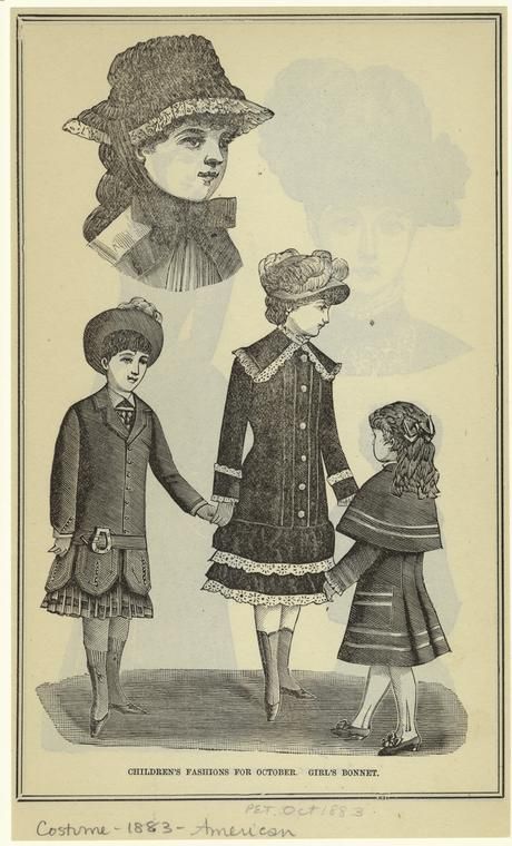 Children's fashions for October ; Girl's bonnet - NYPL Digital Collections Victorian Children's Clothing, Victorian Fashion Women, Illustration Art Kids, Education For All, Children Fashion, Space Cat, New York Public Library, Picture Collection, Fashion Plates