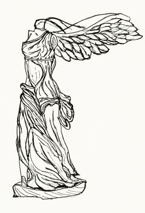 Winged Victory Of Samothrace Drawing, Winged Victory Drawing, Winged Nike Tattoo, Goddess Of Victory Tattoo, Nike Goddess Of Victory Tattoo, Nike Of Samothrace Tattoo, Winged Victory Of Samothrace Tattoo, Samothrace Tattoo, Winged Victory Tattoo