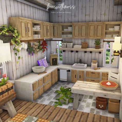 Minecraft Interior Design Kitchen, Minecraft Beautiful House, Minecraft Beach House, Minecraft Addons, Cottage Minecraft, Cottagecore Minecraft, Minecraft Theme, Minecraft Kitchen Ideas, Minecraft Interior Design