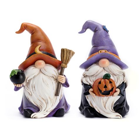 PRICES MAY VARY. 【Original Design】 Valery Madelyn is a retail brand adhering to original seasonal decorations. Featuring gnomes wearing purple and orange witch hats, one holding a jack-o'-lantern, and another holding a witch's broom and potion jar, they bring happiness to families and are regarded as good luck 【Exquisite Craftsmanship】 Every detail has been carefully designed and crafted to present the most realistic appearance and texture, ensuring exceptional attention to detail and a truly sp Centerpiece Party, Halloween Gnomes, Cute Garden, Wearing Purple, Gnome Statues, Outdoor Halloween, Bring Happiness, Halloween Outdoor Decorations, Garden Statues