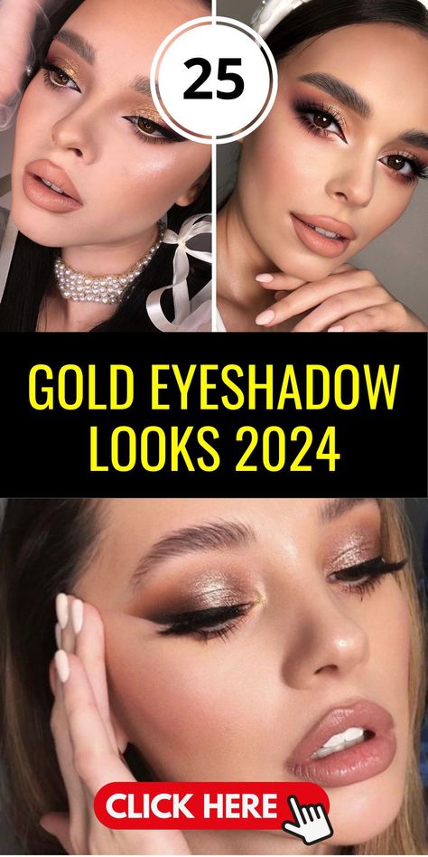 Dive into the elegance of Gold Eyeshadow Looks 2024 with a tutorial that combines the fresh vibe of light, airy pink and gold. This look is perfect for day events, offering a subtle yet chic appearance. The use of pink and gold brings a modern twist to your style, making it suitable for casual outings or more formal gatherings. Gold Eyeshadow Looks, Gold Eye Makeup, Gold Eyeshadow, Golden Goddess, Red Carpet Ready, Gold Makeup, Gold Blouse, Black Liner, Makeup Game