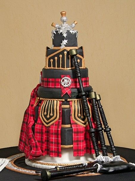 Welcome to the first post of this series – in which I celebrate the World of Cake Artistry and the talent of other sugar artists. Today I feature two beautiful cakes  –  just perfect fo… Scottish Artwork, Scottish Party, Scottish Wedding Cakes, South Uist, Buchanan Tartan, Plaid Cake, Fantasy Cakes, Plaid Wedding, Tartan Wedding