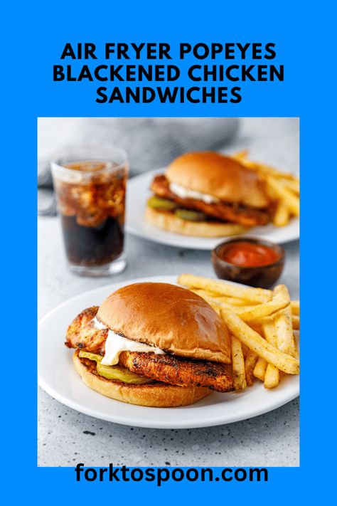 Air Fryer Popeyes Blackened Chicken Sandwiches Popeyes Blackened Chicken, Air Fryer Blackened Chicken, Frying Recipes, Blackened Chicken, Chicken Sandwiches, Air Fryer Recipes Healthy, Air Fryer Chicken, Air Frying, Chicken Sandwich