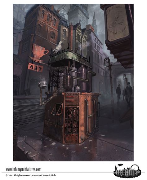 Tea Vending Machine by InfamyMiniatures Tea Vending Machine, Tea Machine, Game Art Environment, Steampunk Illustration, Alien Artifacts, Steampunk City, Steampunk Artwork, Steampunk Tendencies, Steampunk Art