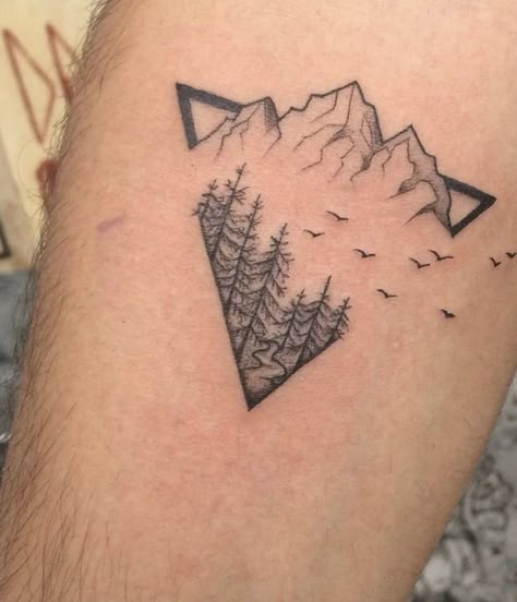 Moutain Tattoos, Geometric Mountain Tattoo, Anniversary Tattoo, Adventure Tattoo, Simple Tattoos For Women, Simple Tattoos For Guys, Wrist Tattoos For Guys, Cool Forearm Tattoos, Mountain Tattoo