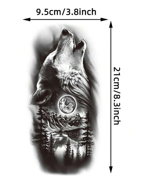 Wolf And Mountain Tattoo, Moon Forest, Forest Mountain, Howling Wolf, Wolf Moon, Wolf Tattoo, Temporary Tattoo Stickers, Wolf Howling, Tattoo Sticker