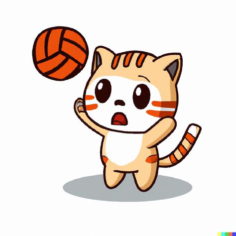 A cute cat character is playing volleyball Volleyball Cartoon, Cute Cat Character, Softball Logos, Playing Volleyball, Play Volleyball, A Cute Cat, Animal Doodles, Cat Character, Cat Playing