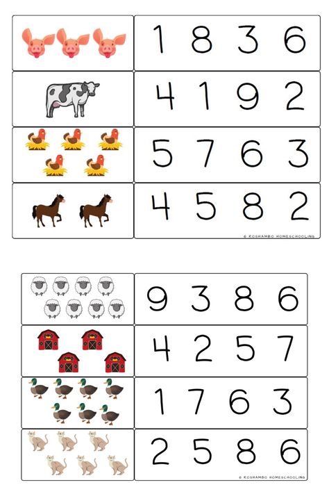 This free homeschool printable has an adorable farm theme that's perfect for practicing counting, number recognition, and one-to-one correspondence. Farm Math Preschool, Counting Numbers Worksheet, Substitute Teacher Tips, Preschool Math Printables, Farm Math, Animals Numbers, One To One Correspondence, Free Math Printables, Preschool Activities At Home