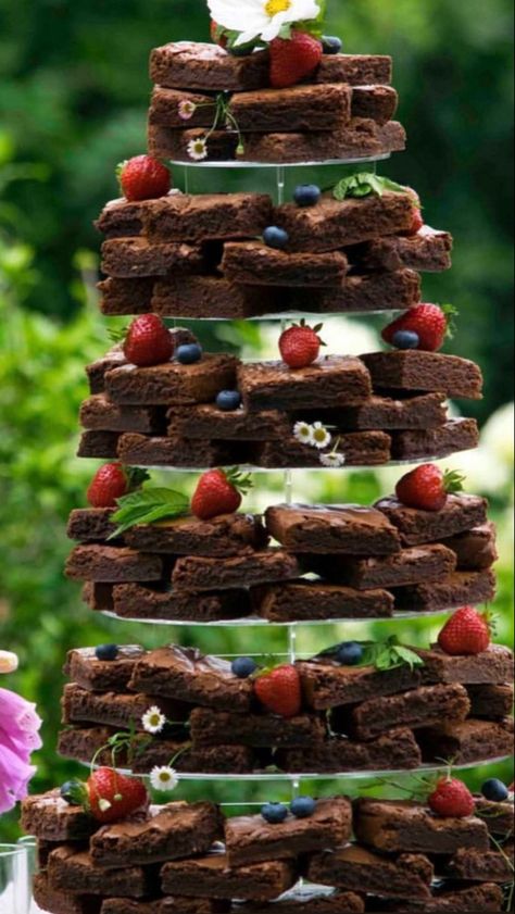 Non Traditional Wedding Cakes, Brownie Tower, Wedding Cake Alternatives, Traditional Wedding Cakes, Non Traditional Wedding, Brownie Cake, Nontraditional Wedding, Wedding Themes, Traditional Wedding