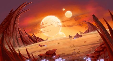 Alien Planet Art, Glowing Flowers, Planet Art, Arte Peculiar, Sf Art, Art Sunset, Alien Concept, Planets Art, Landscape Concept