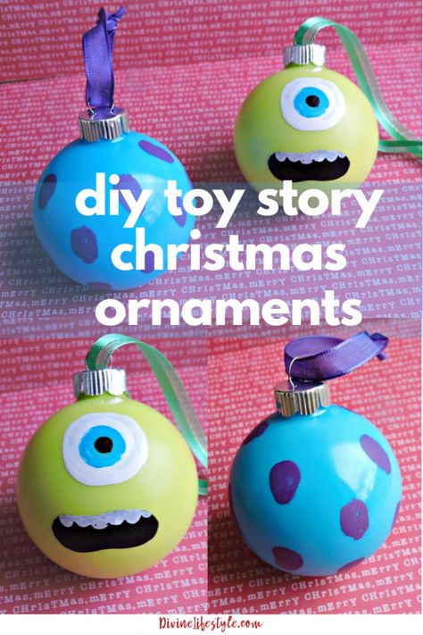 Monsters Inc Inspired Ornaments Disney Pixar Christmas Toy Story Ornaments, Diy Disney Ornaments, Disney Christmas Decorations Diy, Pixar Christmas, Disney Diy Christmas Ornaments, Disney Christmas Diy, Disney Baubles, Disney Ornaments Diy, Diy Tree Topper