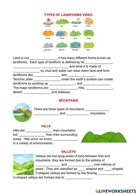 Landforms Worksheet, English Pictures, Main Idea Worksheet, Science Board, Science Boards, Landform, Earth Surface, Plate Tectonics, Main Idea