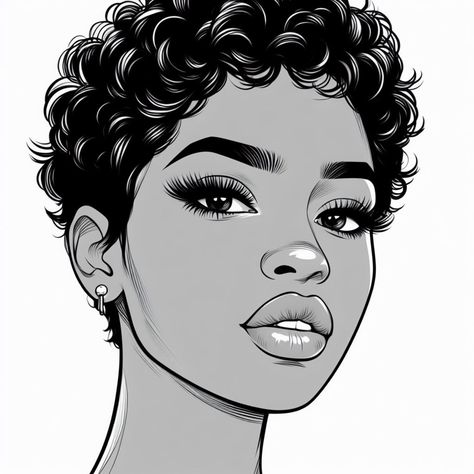 Black Woman Face Drawing Sketches, Thinking Face Drawing, Afro Art Drawings Easy, Drawing Black Hairstyles, How To Draw Black Hairstyles, Drawing Afro Hair, Black People Drawings Sketch, How To Draw Afro Hair, Drawing Black Hair