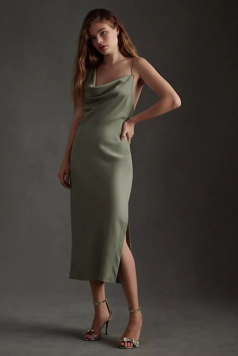 New | Anthropologie Midi Evening Dress, Charmeuse Dress, Bhldn Dresses, Bhldn Dress, Green Bridesmaid, Midi Slip Dress, Bridal Event, Bhldn Weddings, Satin Gown