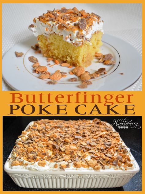 Butterfinger Poke Cake, Fluffy Cake, Kinds Of Pie, Cookie Recipes Homemade, Poke Cakes, Favorite Dessert Recipes, Homemade Whipped Cream, Pumpkin Chocolate Chips, Poke Cake