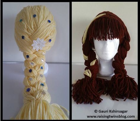 Elsa Wig Yarn, Crochet Elsa Wig, Crochet Yarn Wig Free Pattern, Elsa Yarn Wig, Yarn Wigs, Frozen Play, Elsa Braid, Anna Frozen Costume, Elsa Wig