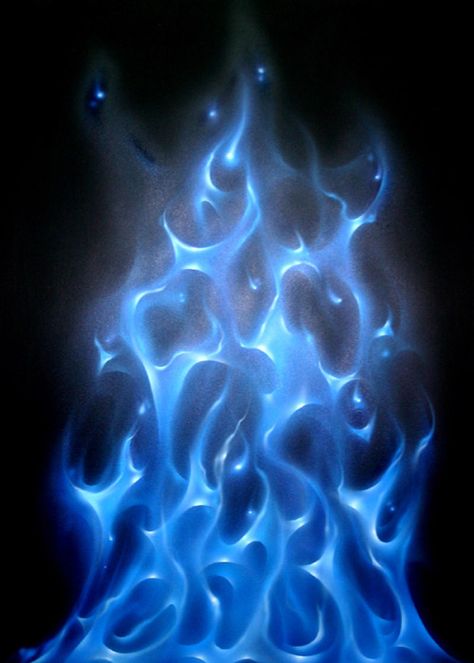 Blue Fire Painting, Aesthetic Flames, Airbrush Artwork, Drawing Flames, Ghost Flames, Paint Animals, Blue Ghost, Kustom Paint, Custom Paint Motorcycle