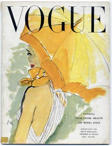 Vogue Paris 1950 July-August, Eric Vintage Vogue Covers, Grafika Vintage, Vogue Vintage, Vogue Magazine Covers, French Vogue, Yellow Umbrella, Paris Mode, Fashion Cover, Vogue Covers