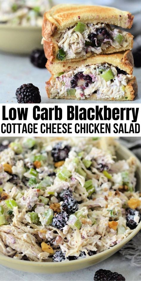 Low Carb Blackberry Cottage Cheese Chicken Salad #lowcarbblackberrycottagecheesechickensalad #blackberrycottagecheesechickensalad Chicken Salad With Cottage Cheese, Cottage Cheese Chicken, Blackberry Chicken, Cottage Cheese Recipes Healthy, Cottage Cheese Recipes, Low Carb Salad, Cheese Chicken, Losing 40 Pounds, Keto Recipes Dinner