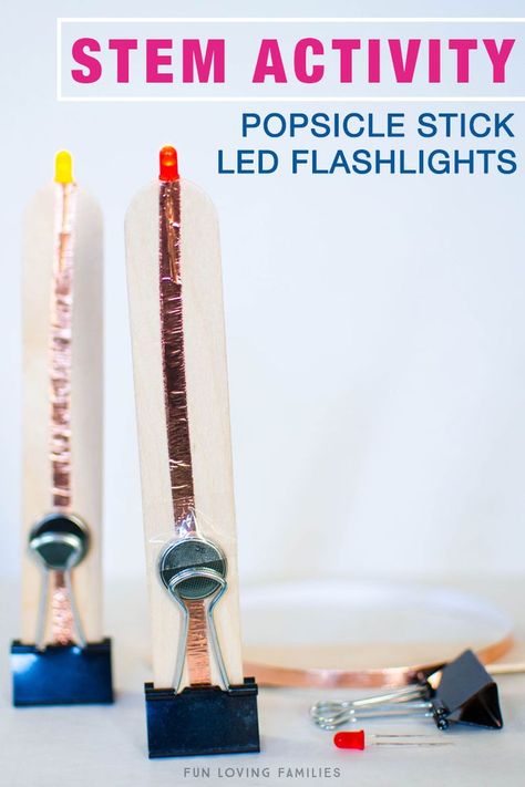 Summer STEM activity for kids. Make this fun popsicle stick LED flashlight using a simple circuit. Then, try playing some of the flashlight games listed for more fun! #STEM #kidsactivities #circuits #learningfun #educational Summer Stem Activities, Stem Activity For Kids, Fun Stem Activities, Summer Stem, Paper Circuits, Stem Projects For Kids, Steam Ideas, Stem Ideas, Simple Circuit