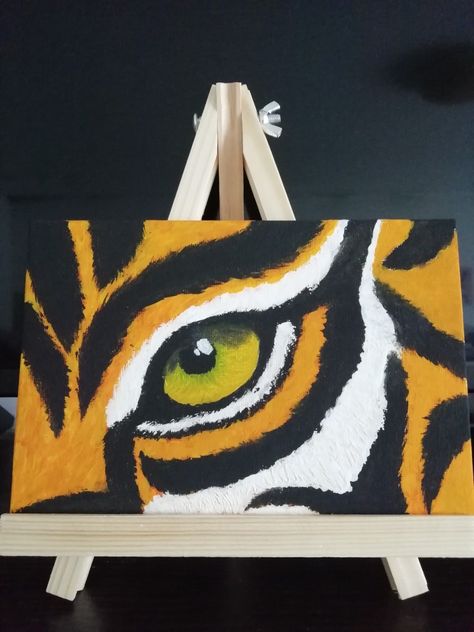 Tiger eye-painted Easy Tiger Painting, Tiger Painting Acrylic Easy, Painting Ideas Eyes, Owl Painting Easy, Animal Canvas Paintings Easy, Tiger Eye Painting, Painting Ideas Animals, Tiger Acrylic Painting, Tiger Canvas Painting