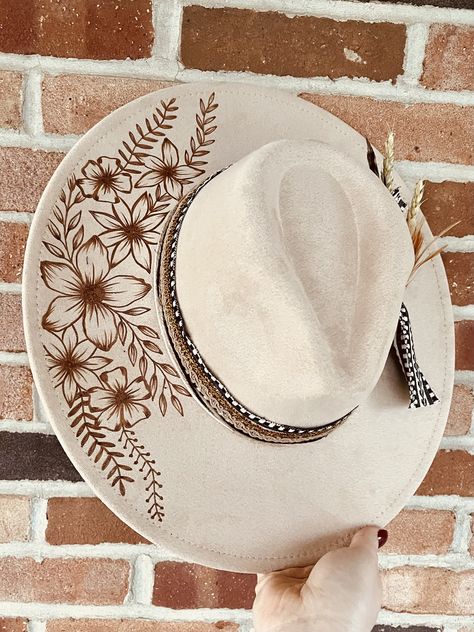 Custom Hand Burned Hat Hand Burned Wide Brim Hat Custom Branded Hat Cactus Burned Hat Western Hand Burned Hat - Etsy Burning Hat Ideas, Cactus Burned Hat, Wood Burn Hat Design, Cowboy Hat Burn Design, Hand Burned Hats, Wood Burning Hats, Fedora Burning, Burned Hats For Women, Burned Hat Design