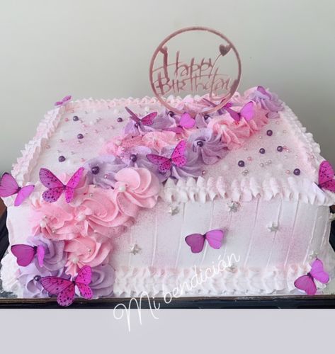 Butterfly Baby Shower Cake, Square Birthday Cake, Baby Shower Sheet Cakes, Purple Butterfly Cake, Pastel Rectangular, Cake Designs For Girl, Purple Cakes Birthday, Barbie Birthday Cake, Sheet Cake Designs