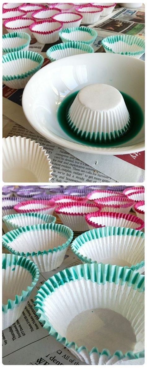 Dip-Dyed Cupcake Liners | 33 Beautiful Things You Can Make With Food Coloring- Super cute ideas Deco Cupcake, Pretty Cupcakes, Cupcake Liners, Dip Dye, Food Coloring, Eat Cake, Graduation Party, Party Time, Kids Party