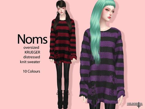 Helsoseira's NOMS - Oversized Knit Sweater Sweaters Sims 4 Cc, Sims Cc Sweater, Thesimsresource Clothes, Sims4 Clothing, Sims 4 Cc Goth, Goth Sweater, Halloween Downloads, Alpha Cc, Cc Clothes