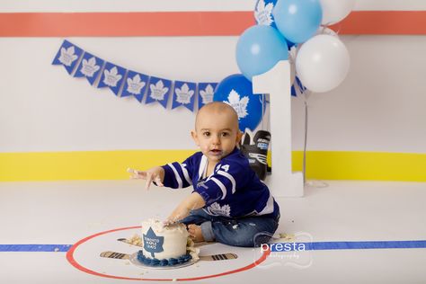 Hockey Cake Smash, Hockey First Birthday Pictures, Hockey Cake, Sports Themed Cakes, Cake Smash Theme, First Birthday Boy, Theme Inspiration, First Birthday Pictures, First Birthday Party Themes