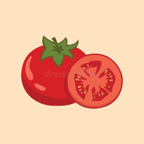 Tomato Fruit and Slice Vector illustration Flat Design vector illustration Tomato Slice Drawing, Tomato Vector, Tomato Illustration, Tomato Slice, Tomato Fruit, Flat Design Icon, Inspiration Poster, Poster Graphic, Illustration Flat